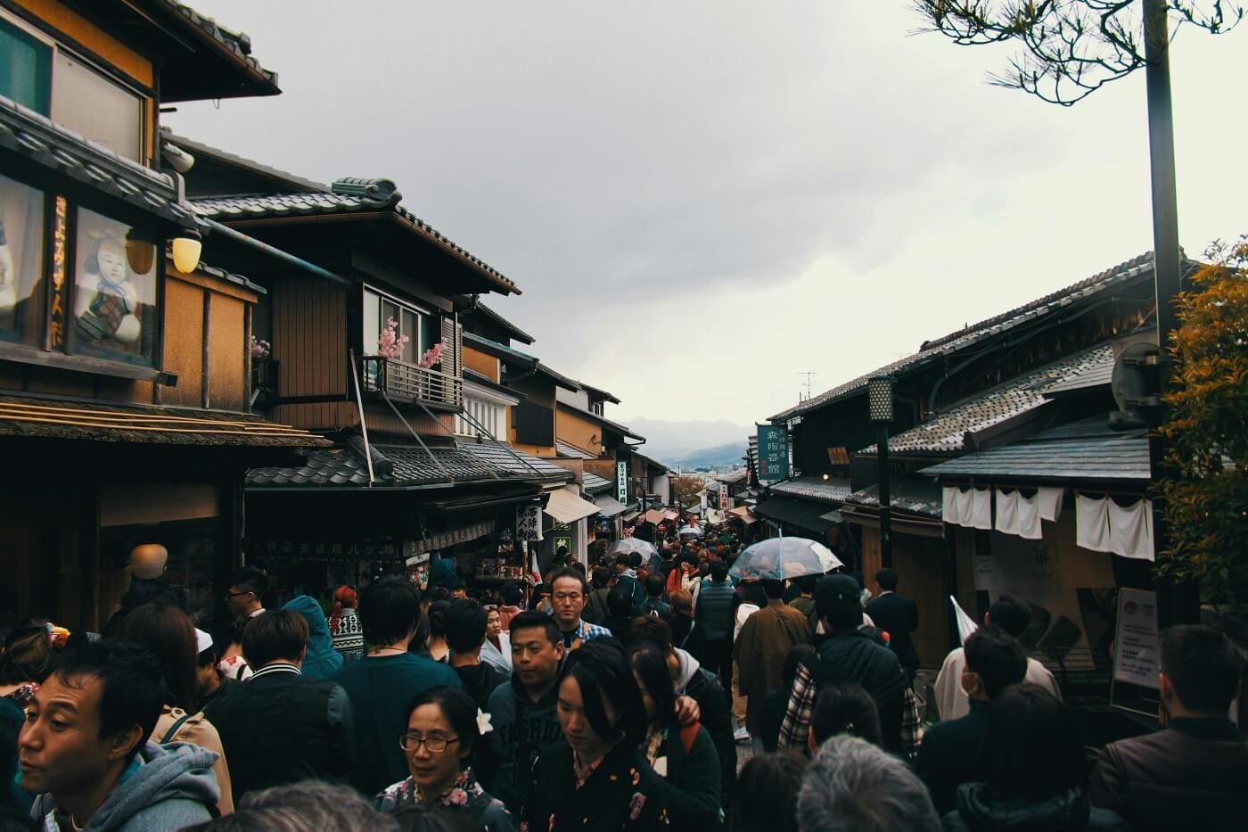 Crowded street in Kyoto, illustrating overtourism and challenges with tourist behavior during Japan travel.